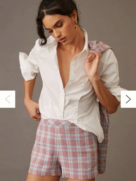 Maeve Pants - Anthropologie Maeve Light Blue and Raspberry Plaid Shorts size 10